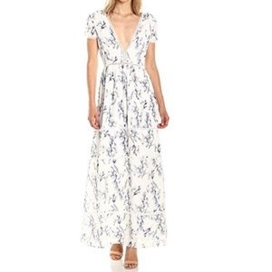 Lucca Couture White Maxi Dress with Blue Floral Print